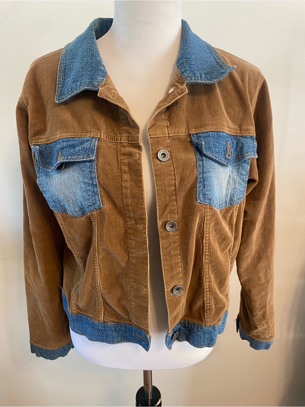 Route 66 Brown Corduroy Jacket with Blue Denim Trim